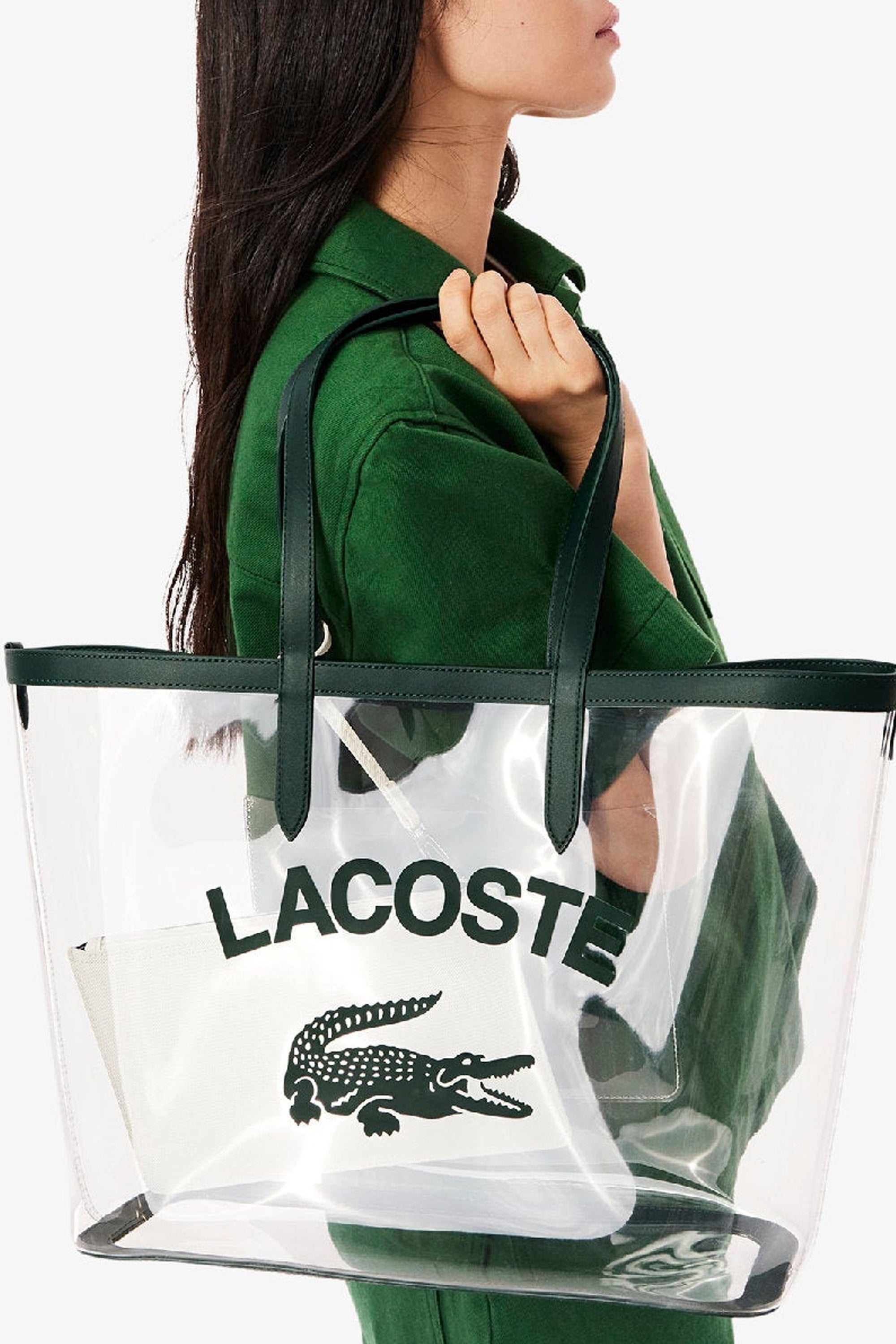 Grand sac cabas Anna grainé en piqué - Transparent Sinople