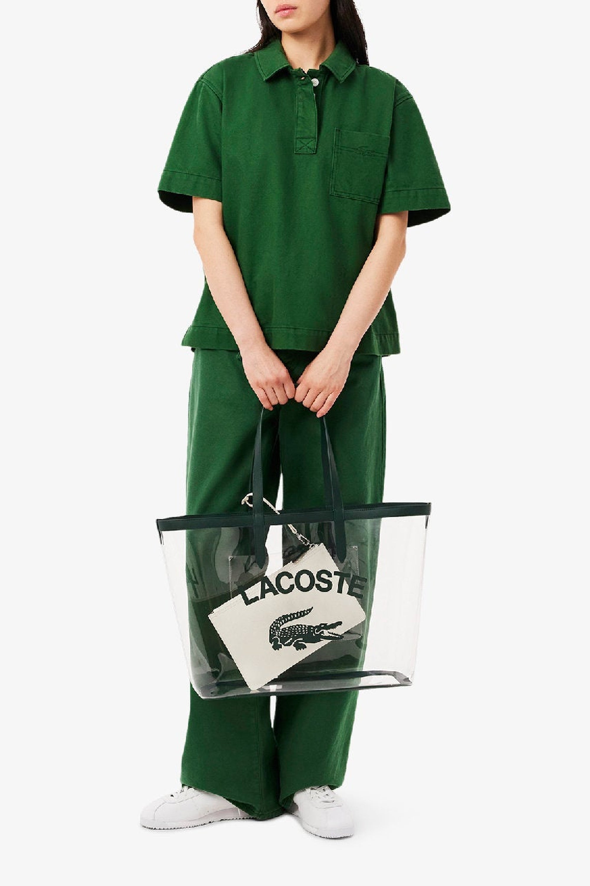 Grand sac cabas Anna grainé en piqué - Transparent Sinople