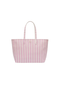 Anna reversible piqué tote bag with zip - Farine Pink Stripes