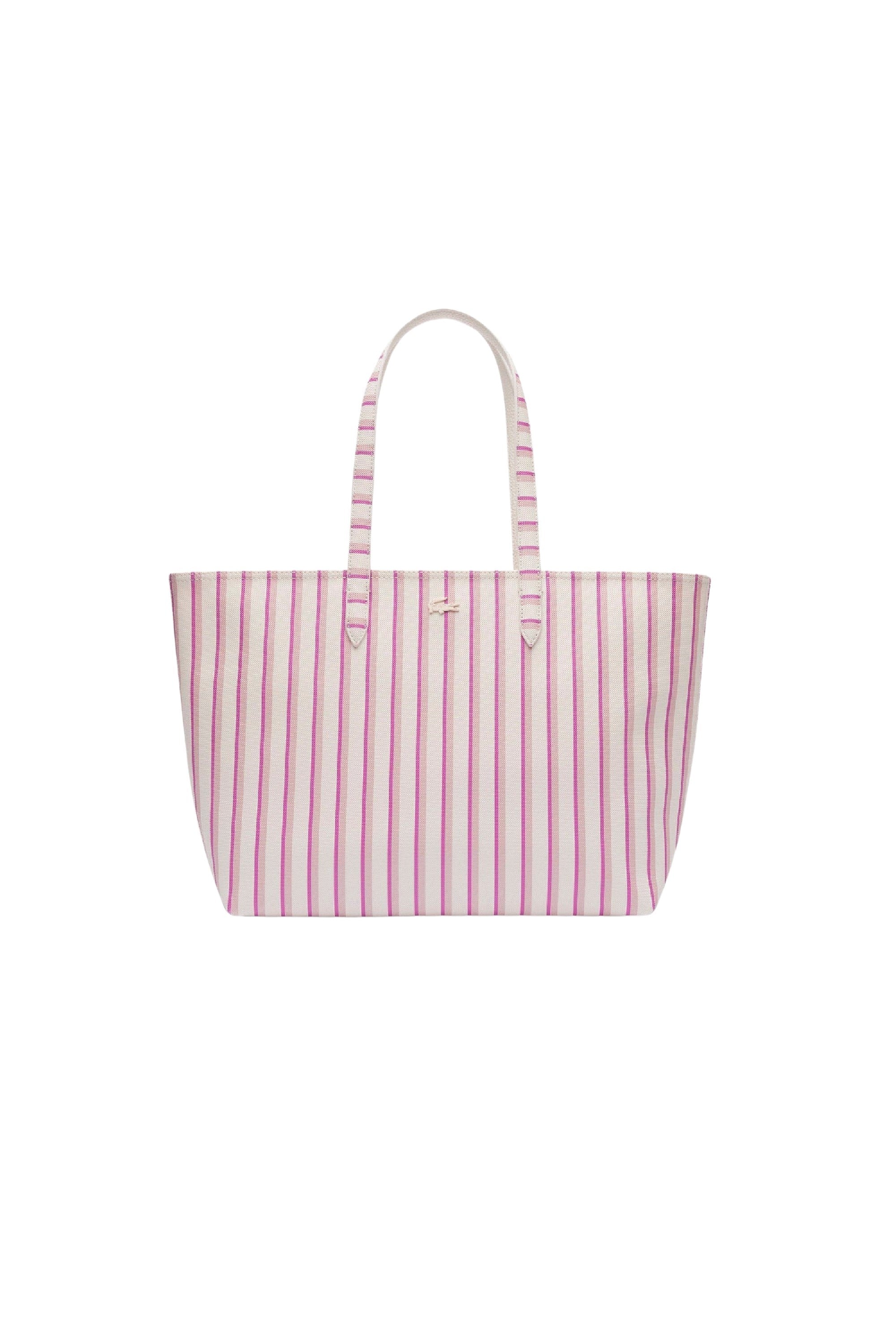 Anna reversible piqué tote bag with zip - Farine Pink Stripes