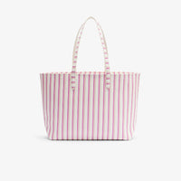 Anna reversible piqué tote bag with zip - Farine Pink Stripes