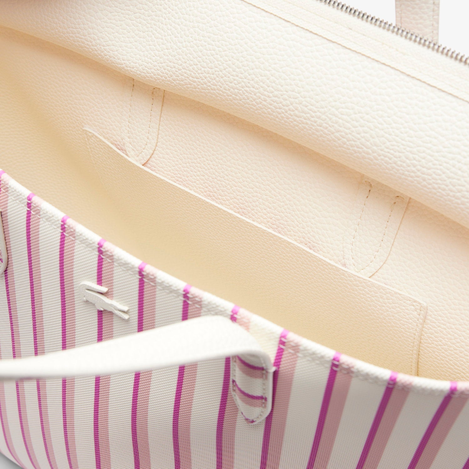 Sac cabas Anna zippé réversible en piqué - Farine Pink Stripes