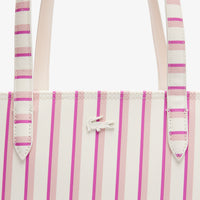 Anna reversible piqué tote bag with zip - Farine Pink Stripes