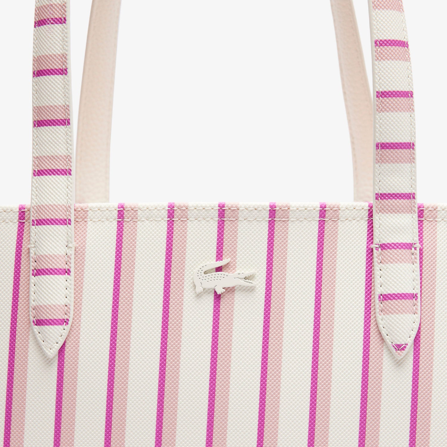 Anna reversible piqué tote bag with zip - Farine Pink Stripes