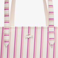 Sac cabas Anna zippé réversible en piqué - Farine Pink Stripes