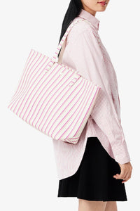 Anna reversible piqué tote bag with zip - Farine Pink Stripes