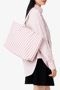 Sac cabas Anna zippé réversible en piqué - Farine Pink Stripes