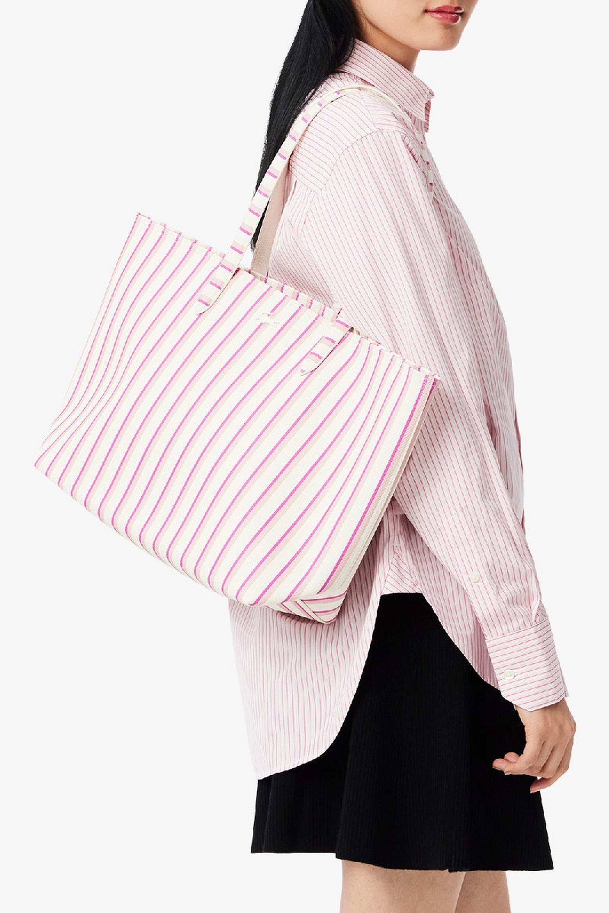 Sac cabas Anna zippé réversible en piqué - Farine Pink Stripes