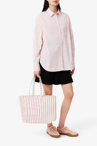 Sac cabas Anna zippé réversible en piqué - Farine Pink Stripes