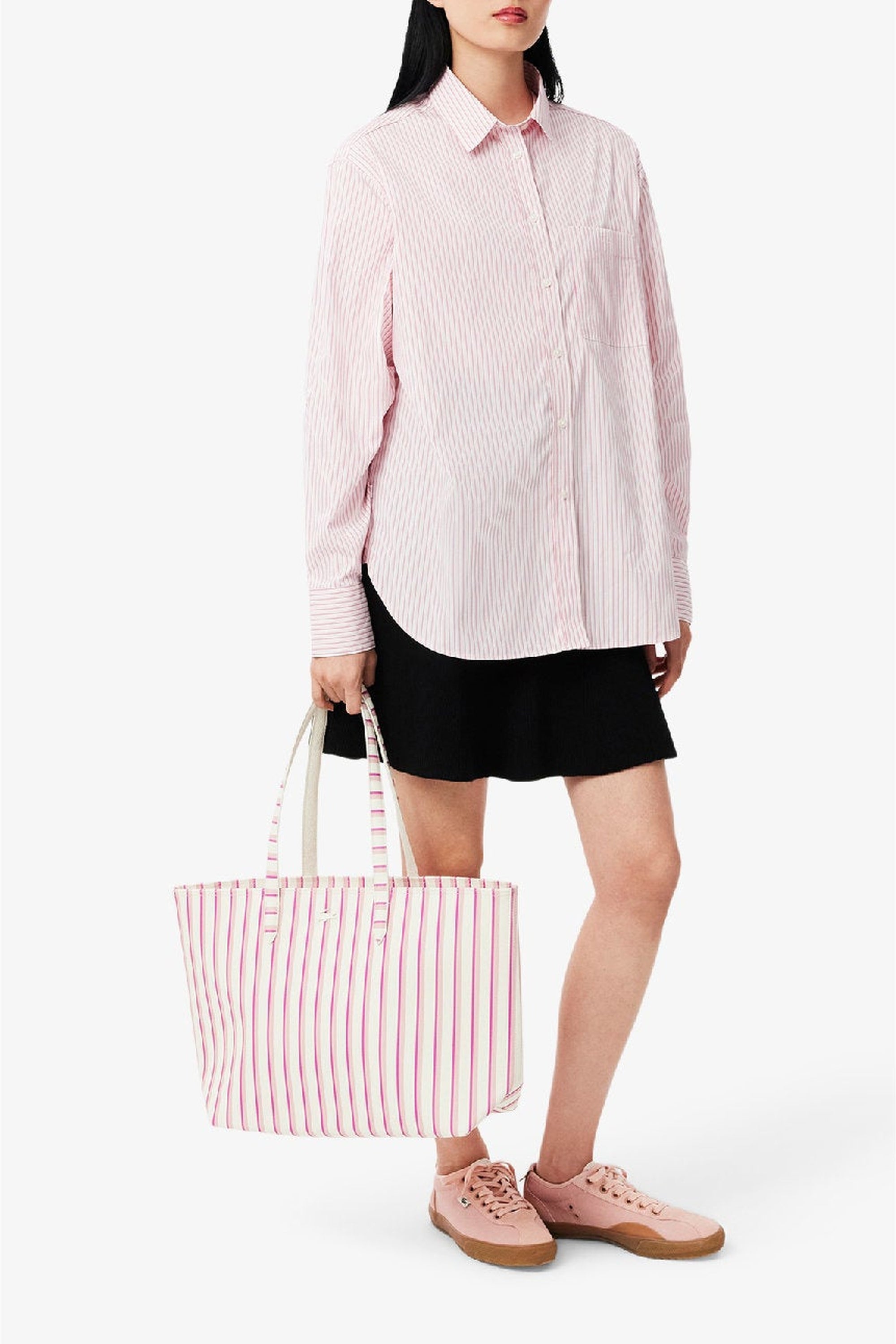Sac cabas Anna zippé réversible en piqué - Farine Pink Stripes