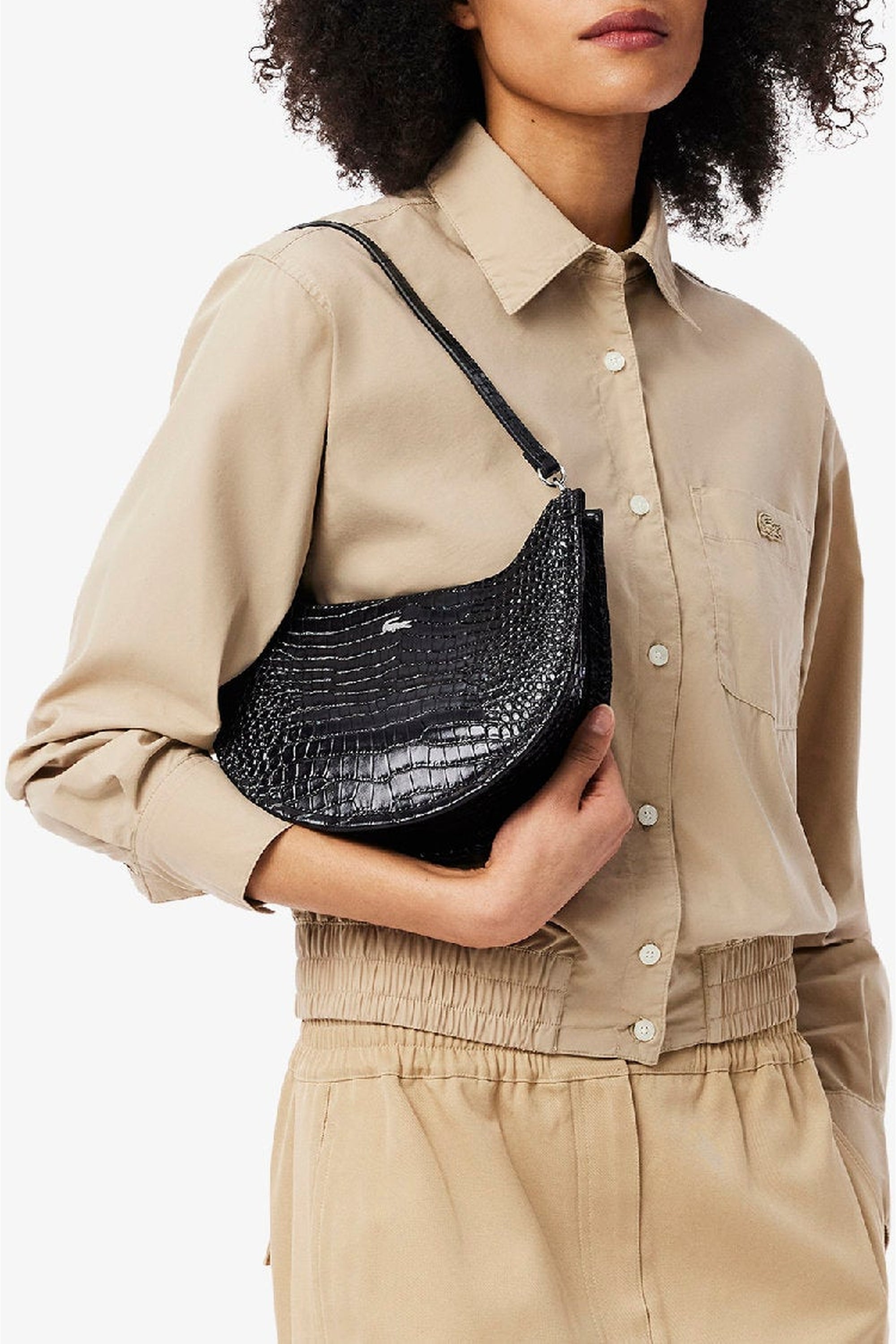 Petit sac lune Chantaco embossé en cuir - Noir