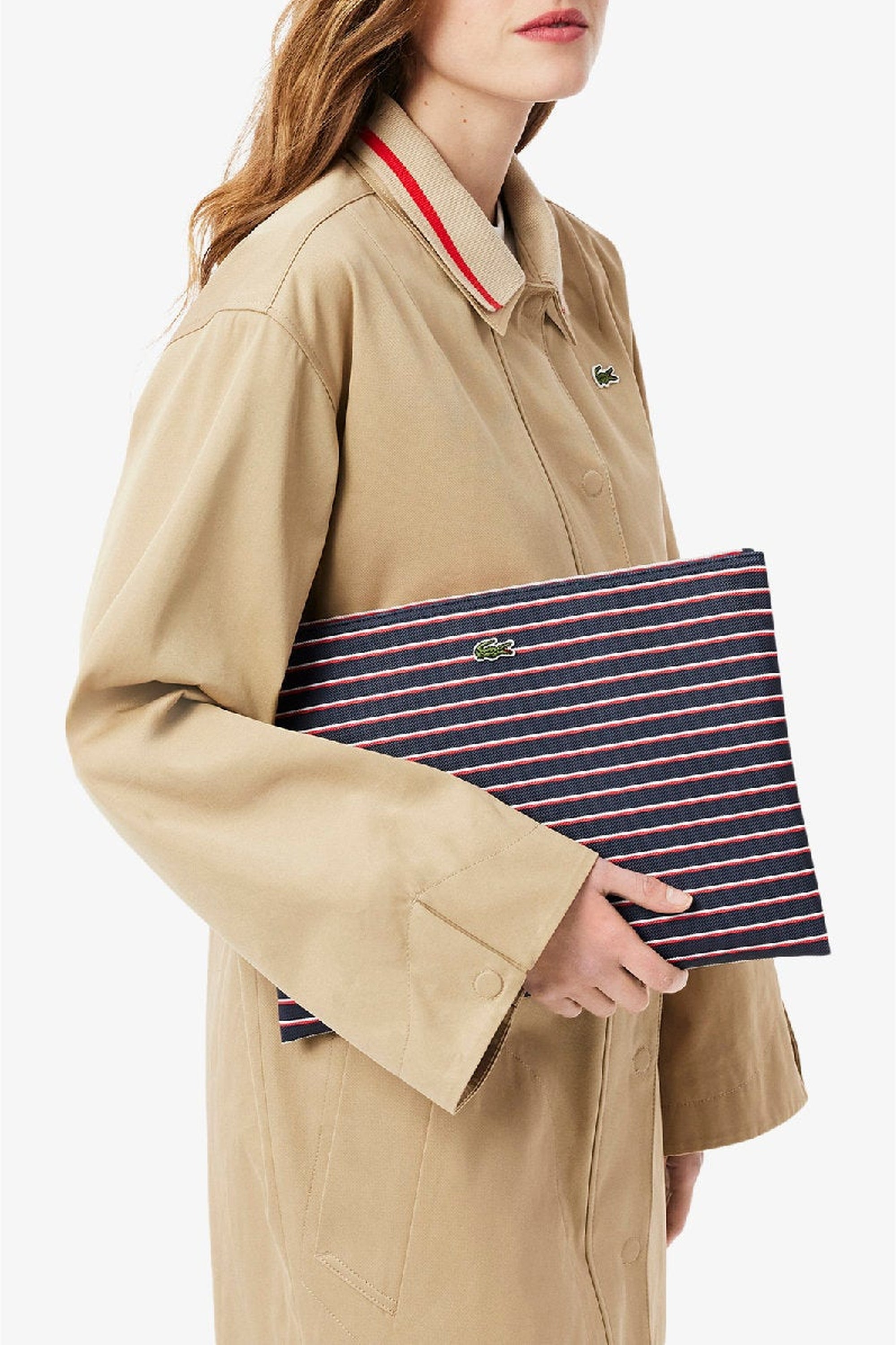 Grande pochette L.12.12 Concept rayée en piqué - Marine Grenadine