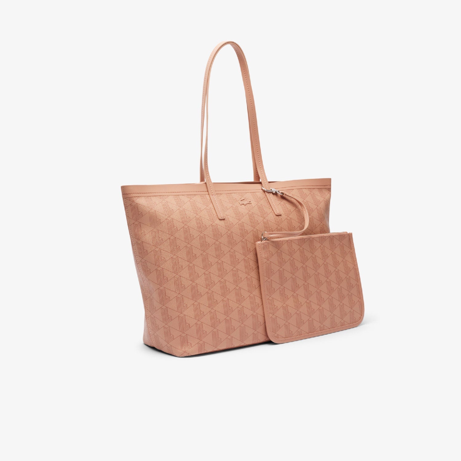 Sac cabas Zely grainé avec pochette - Mono Latte Copper