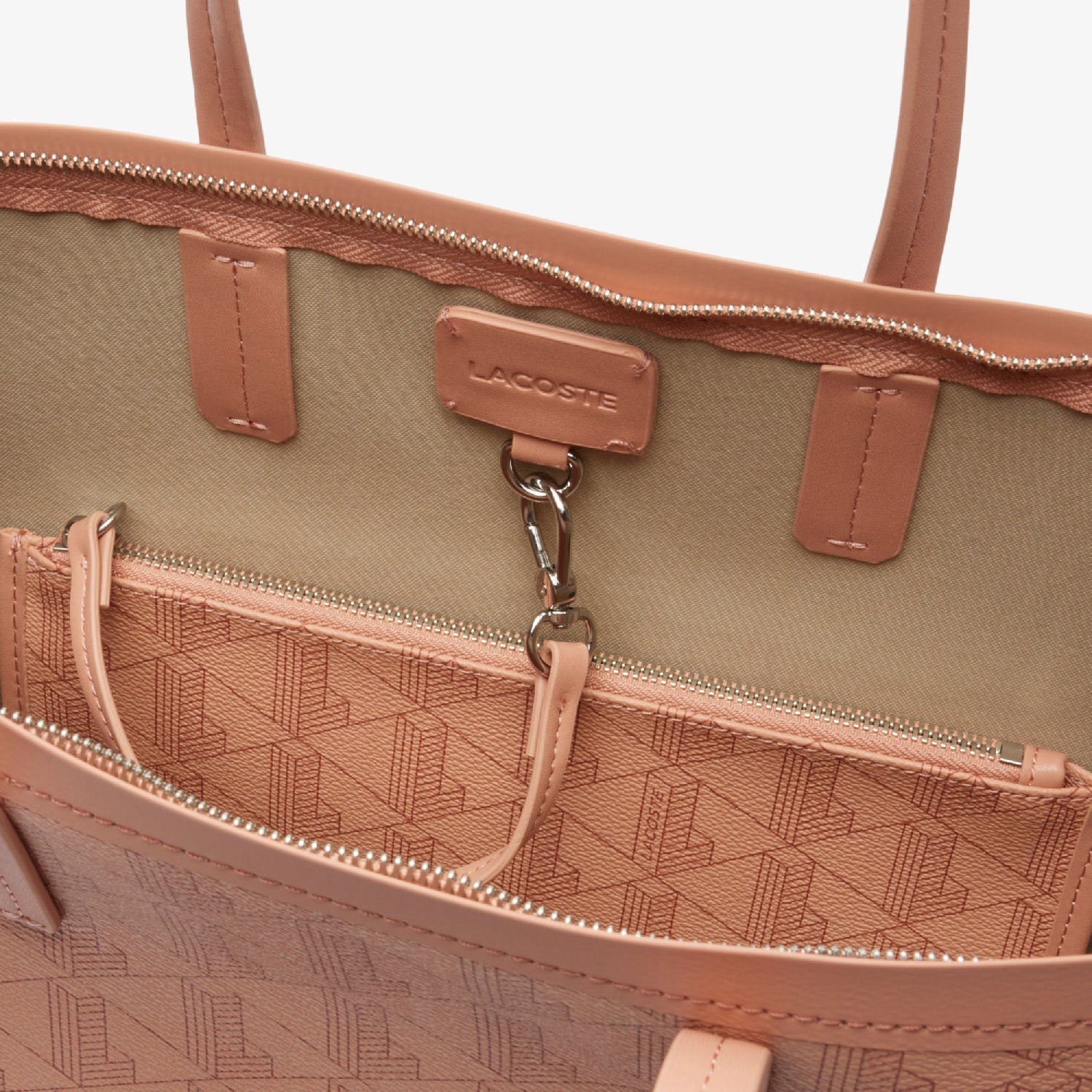Sac cabas Zely grainé avec pochette - Mono Latte Copper