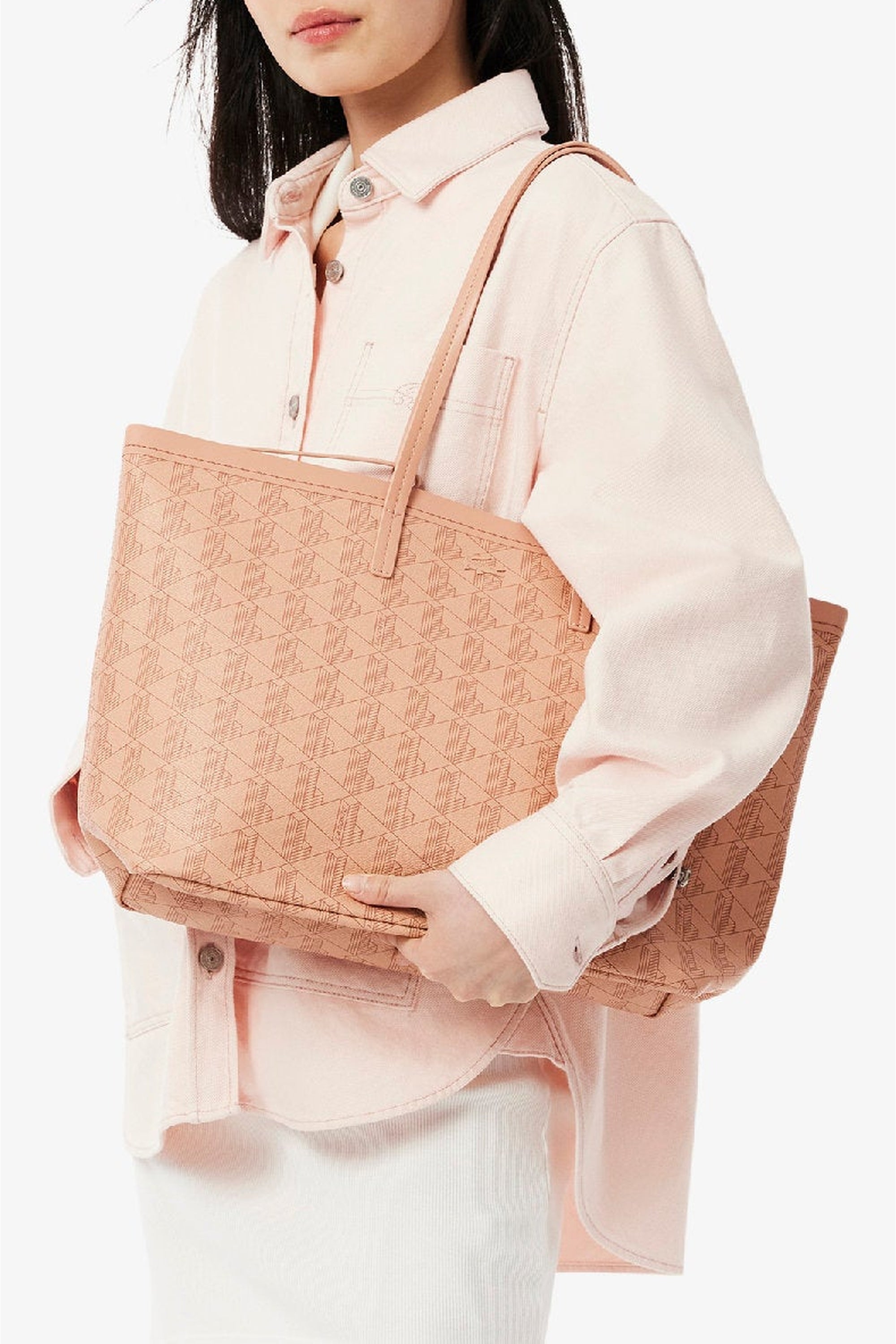 Sac cabas Zely grainé avec pochette - Mono Latte Copper