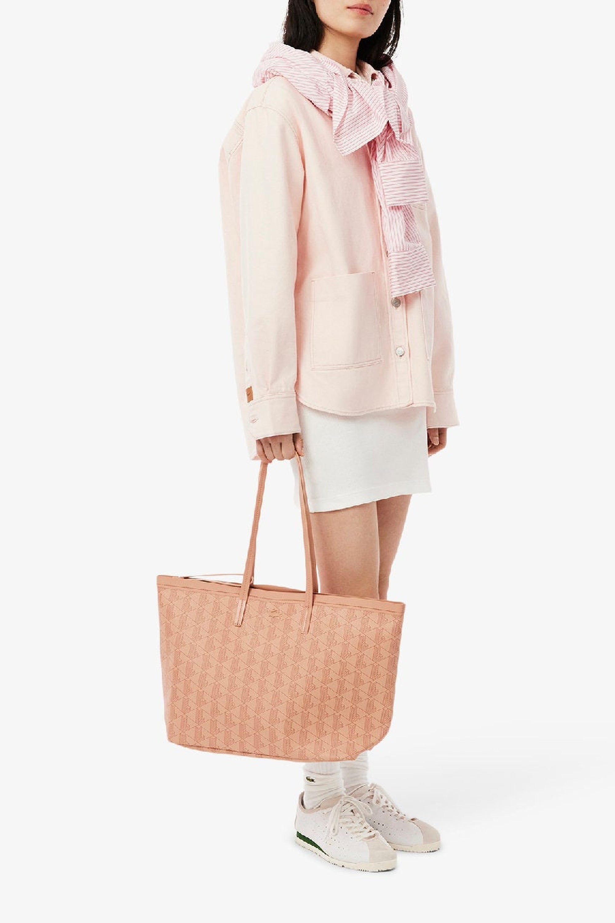 Sac cabas Zely grainé avec pochette - Mono Latte Copper