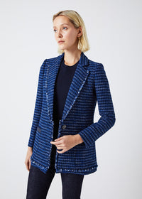 Veste longue tweed - Marine