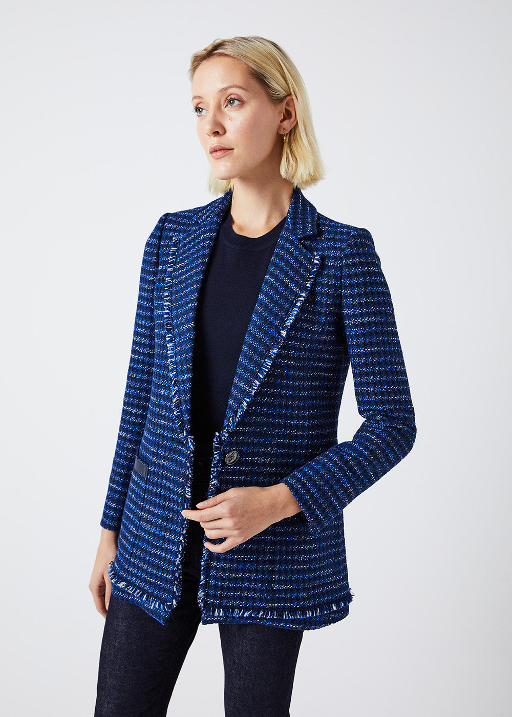 Veste longue tweed - Marine