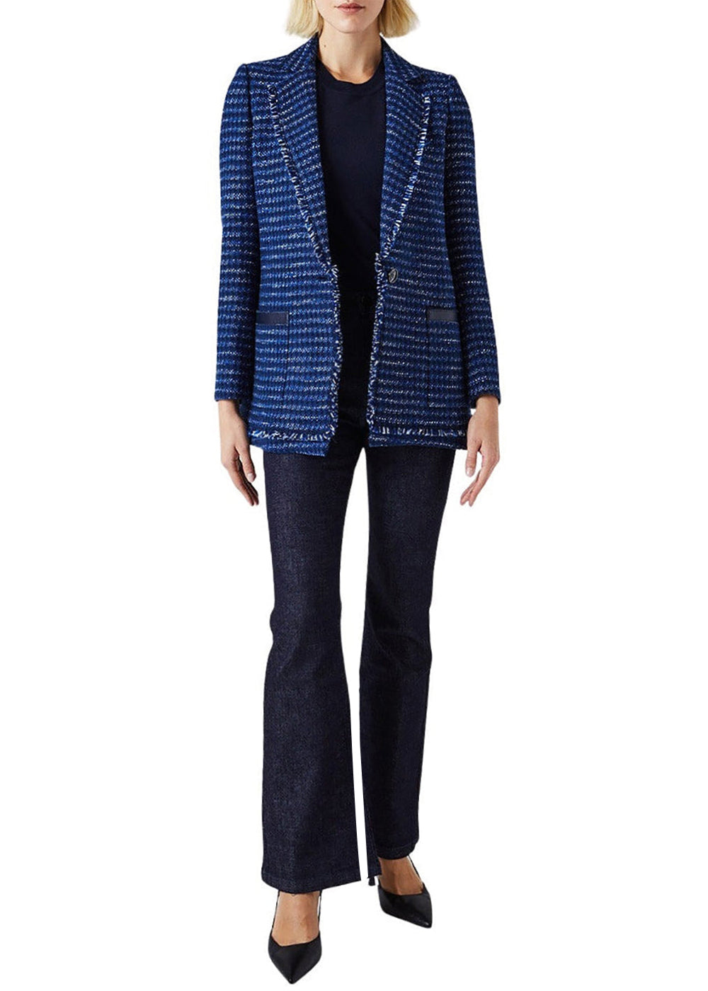 Veste longue tweed - Marine