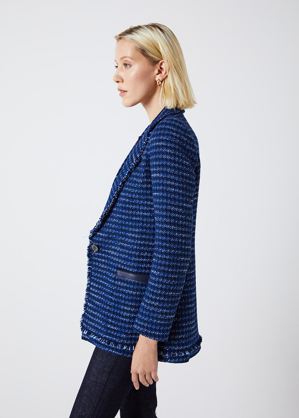 Veste longue tweed - Marine