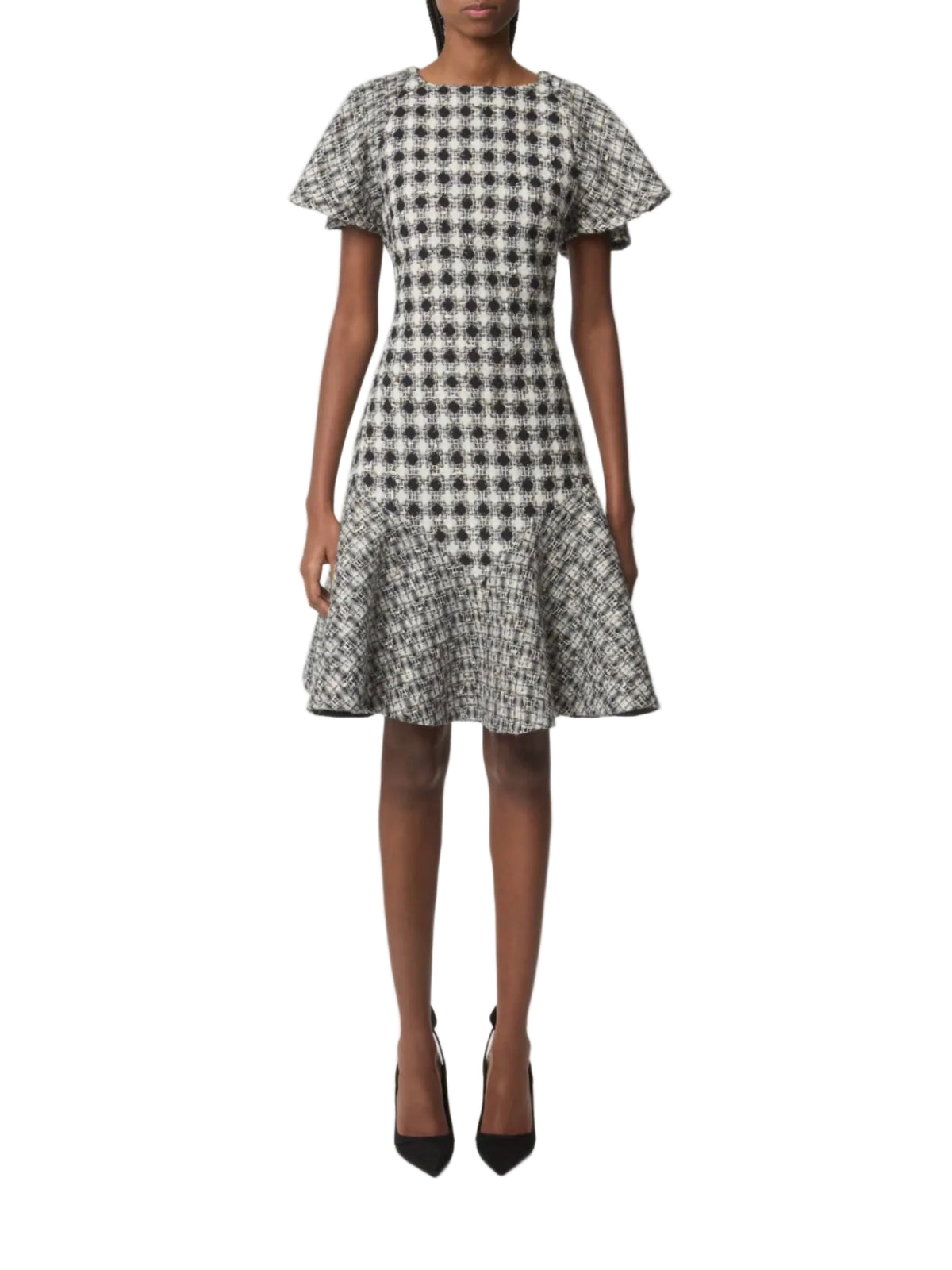 Midi checked dress in wool - Black & White
