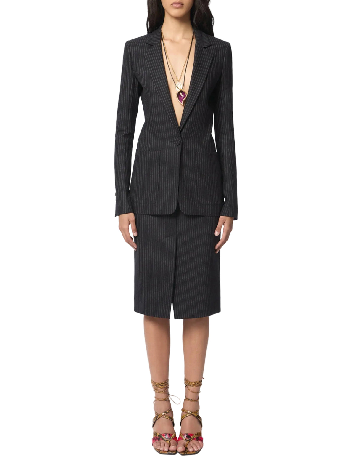 Blazer à fines rayures en laine - Noir