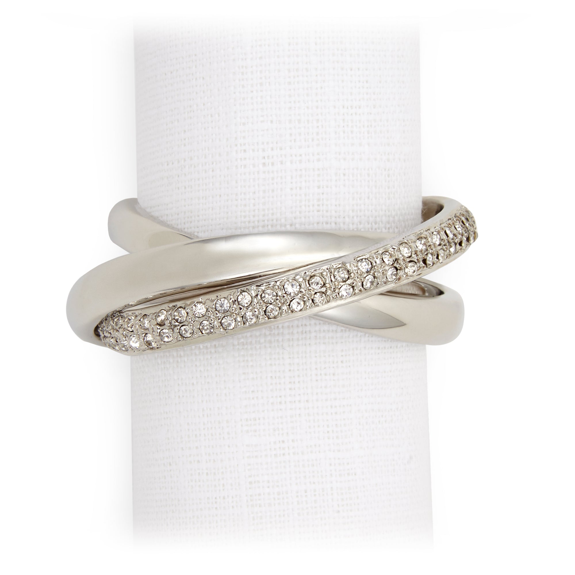 Coffret de 4 ronds de serviette trois anneaux avec cristal - Argent