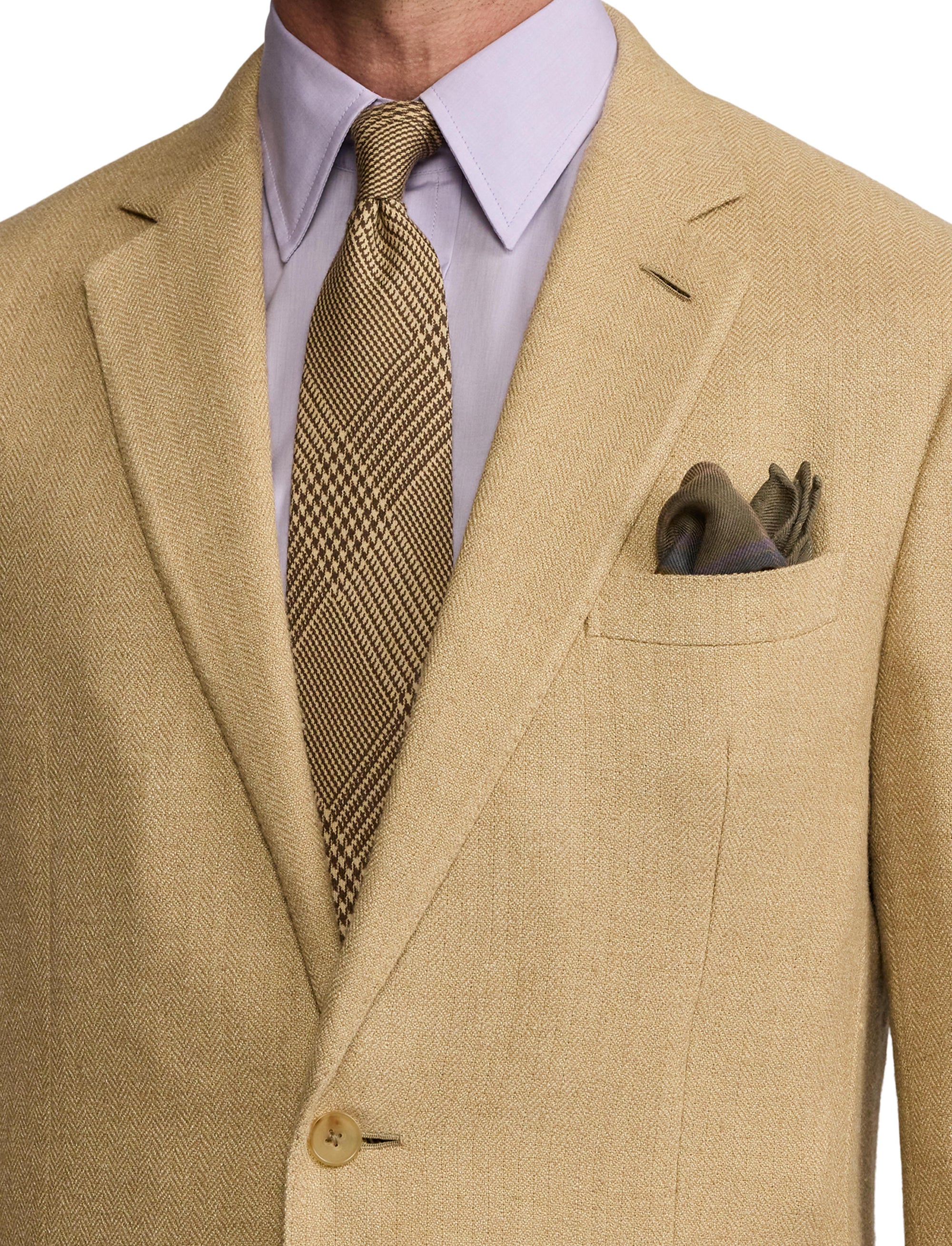 Veste Kent à chevrons en cachemire et soie mélangé - Tan