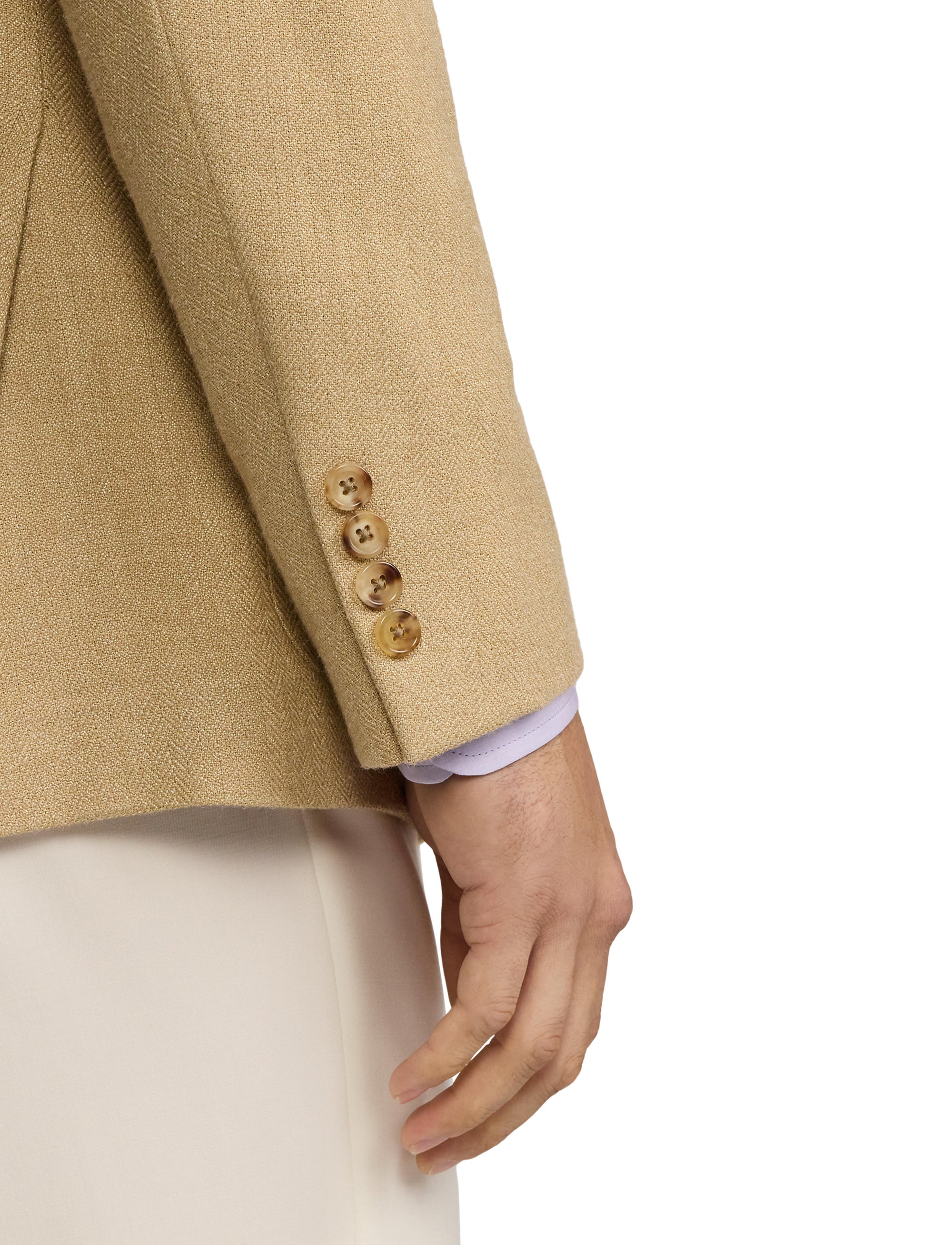 Veste Kent à chevrons en cachemire et soie mélangé - Tan