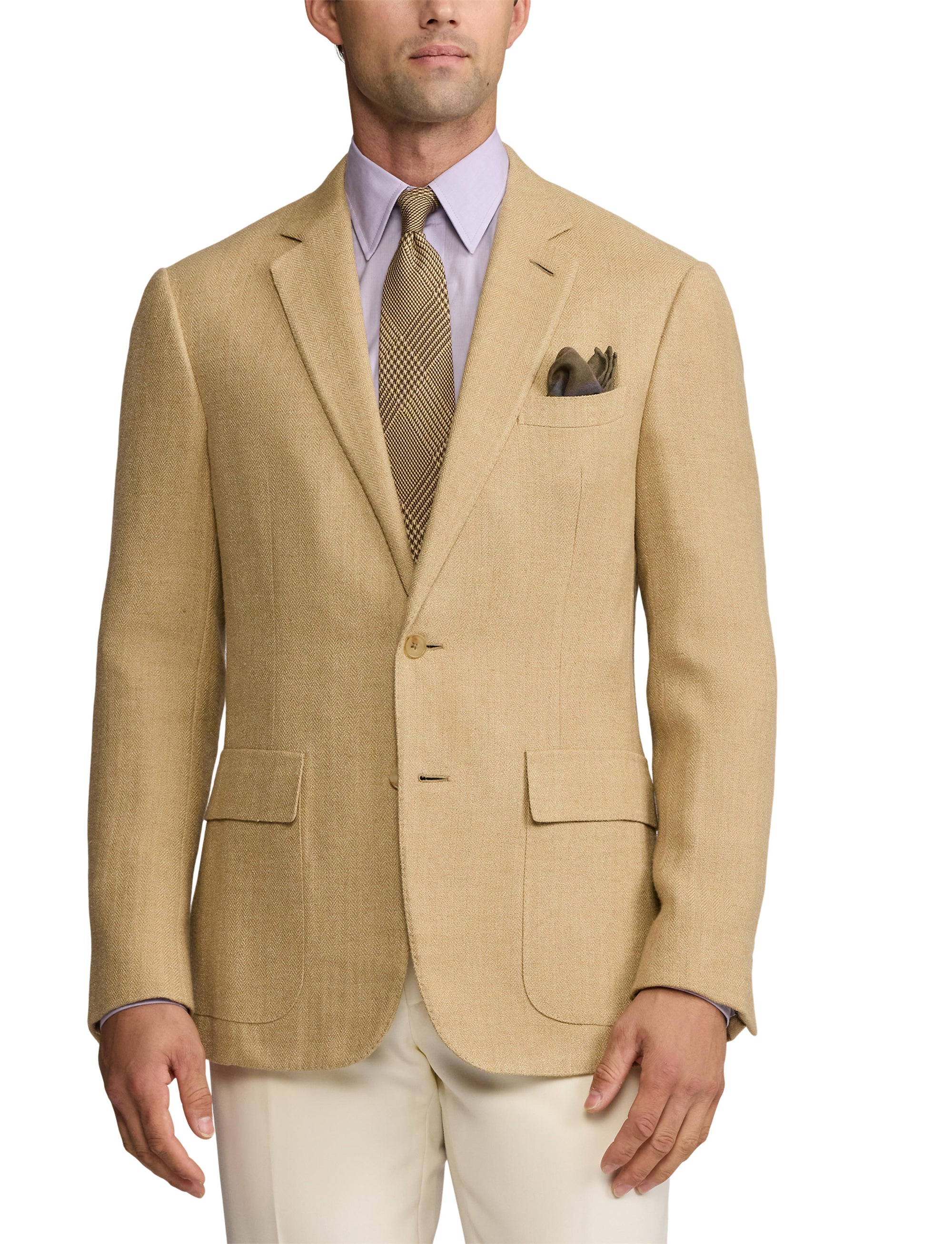 Veste Kent à chevrons en cachemire et soie mélangé - Tan