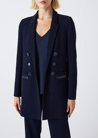 Long wool officer-style coat - Navy blue