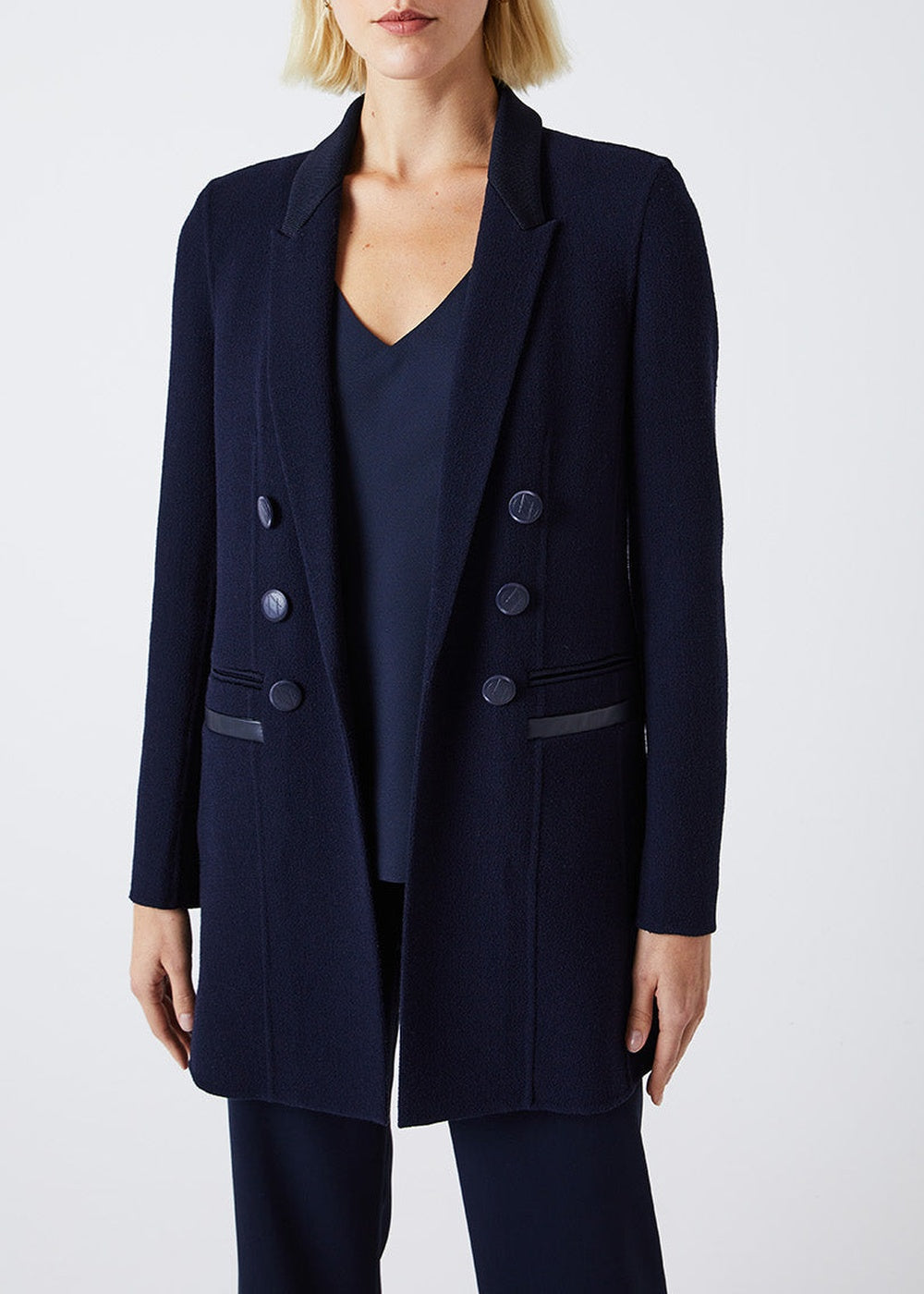 Long wool officer-style coat - Navy blue