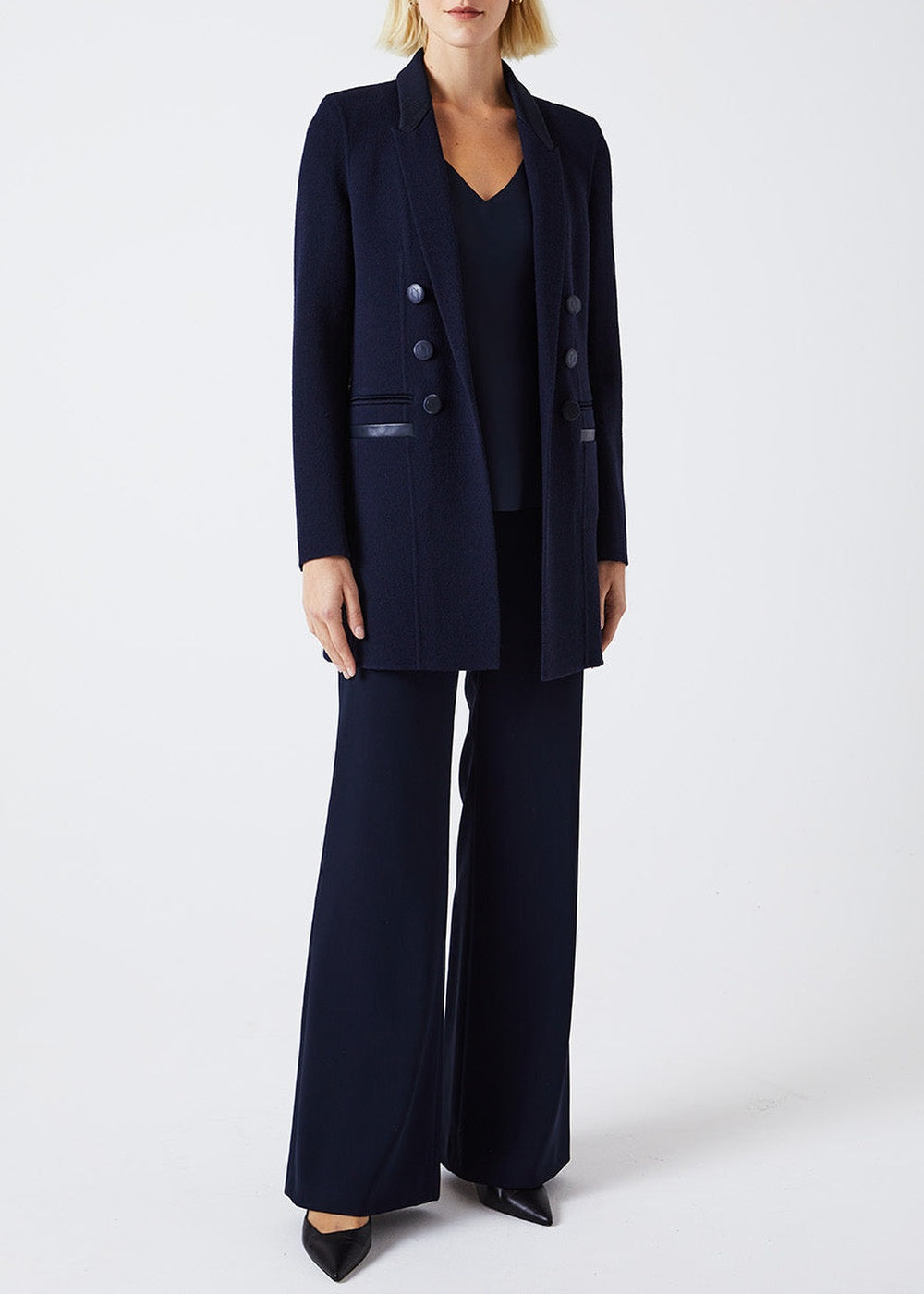 Long wool officer-style coat - Navy blue