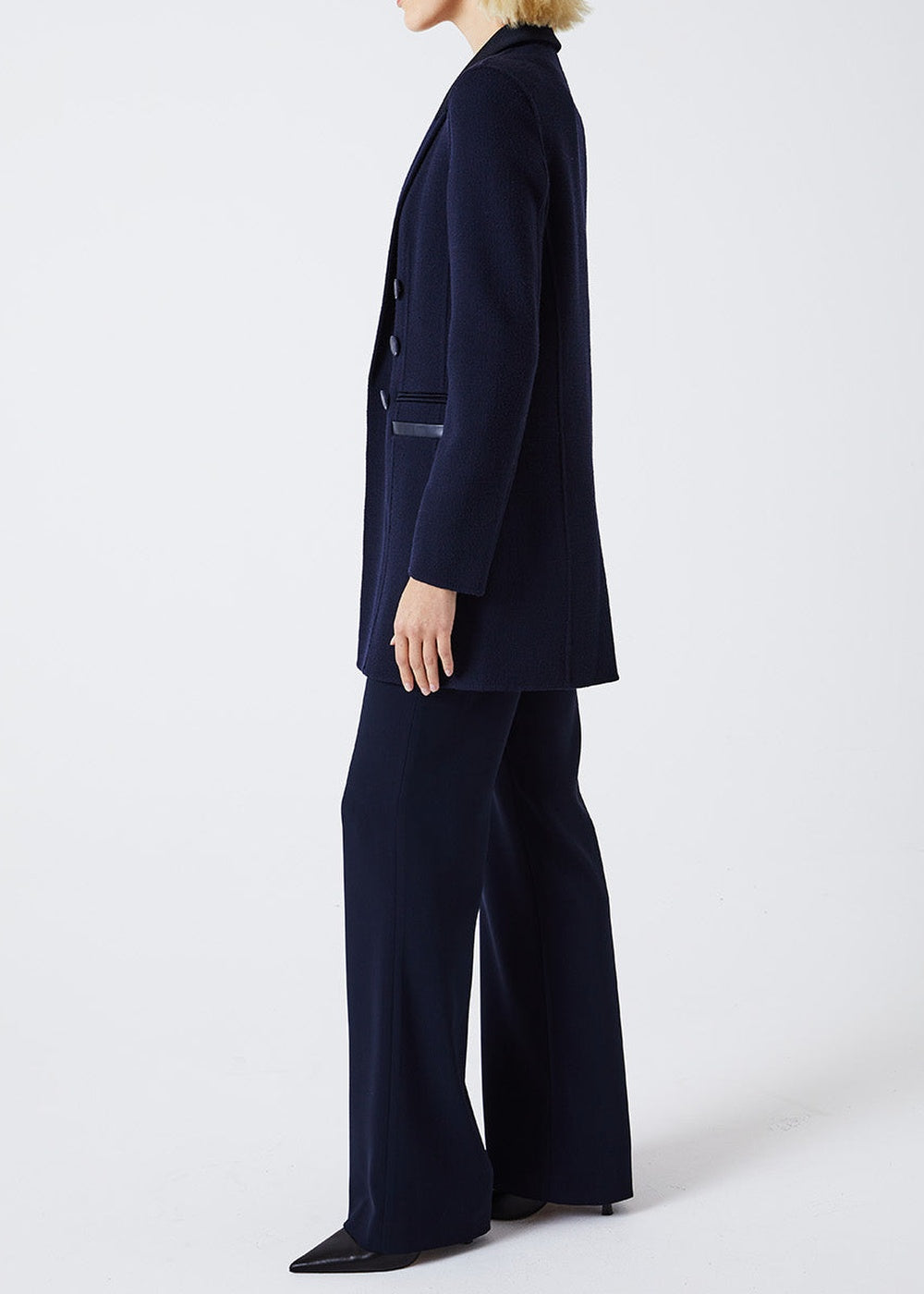 Long wool officer-style coat - Navy blue