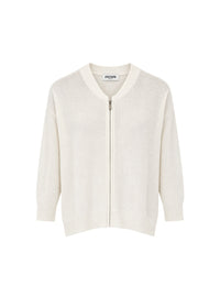 Cardigan court zippé en lin - Blanc Cassé