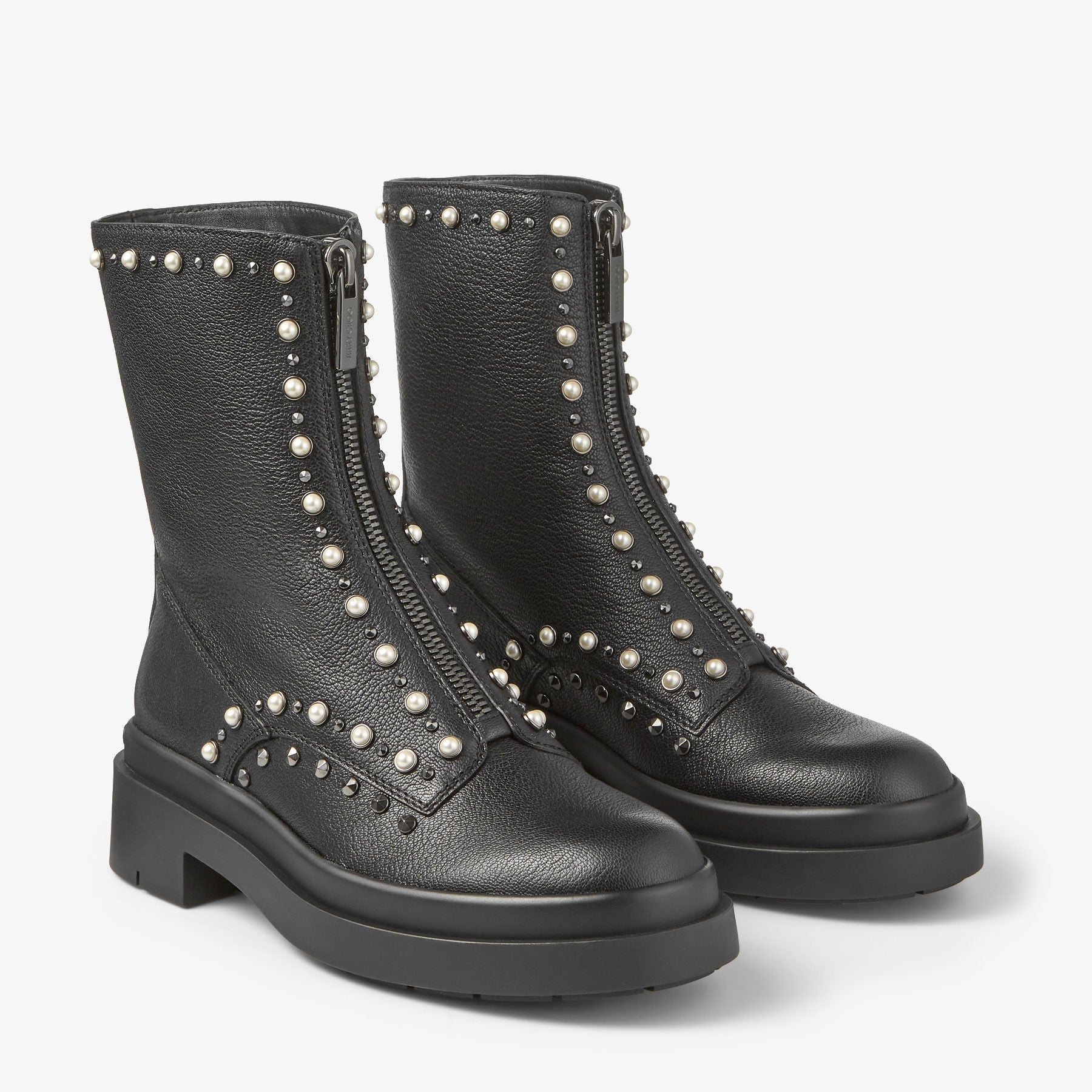 Bottines Nola en cuir à perles et clous - Black, Pearl & Gunmetal