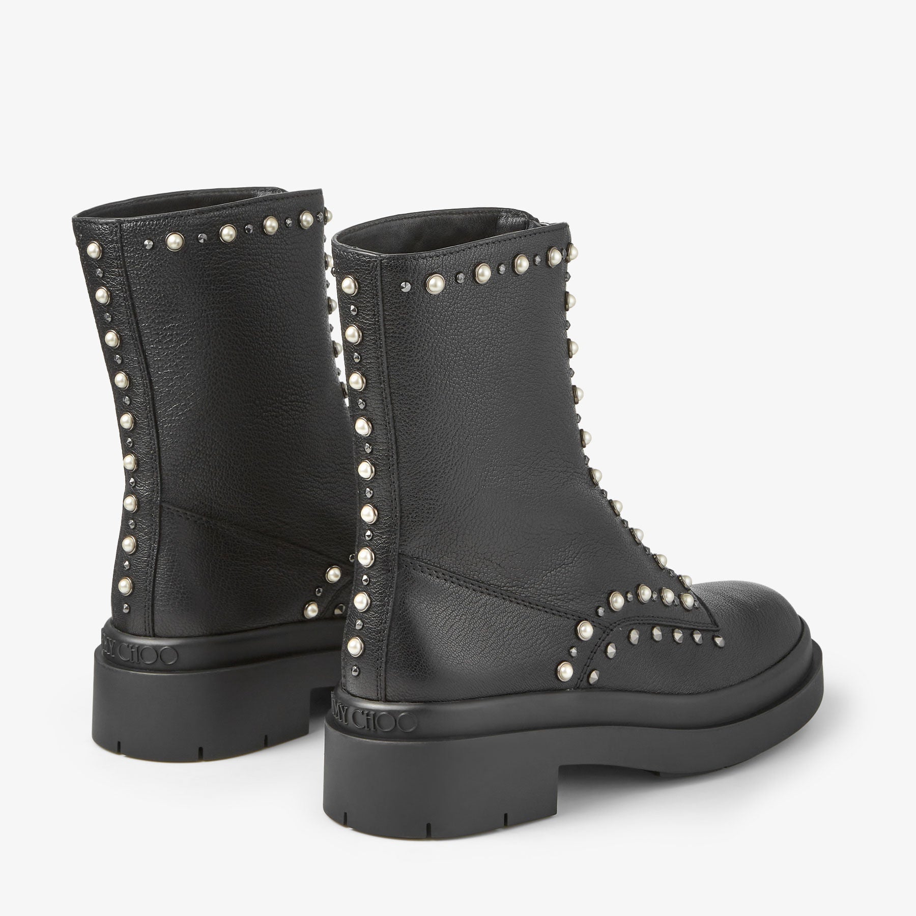 Bottines Nola en cuir à perles et clous - Black, Pearl & Gunmetal