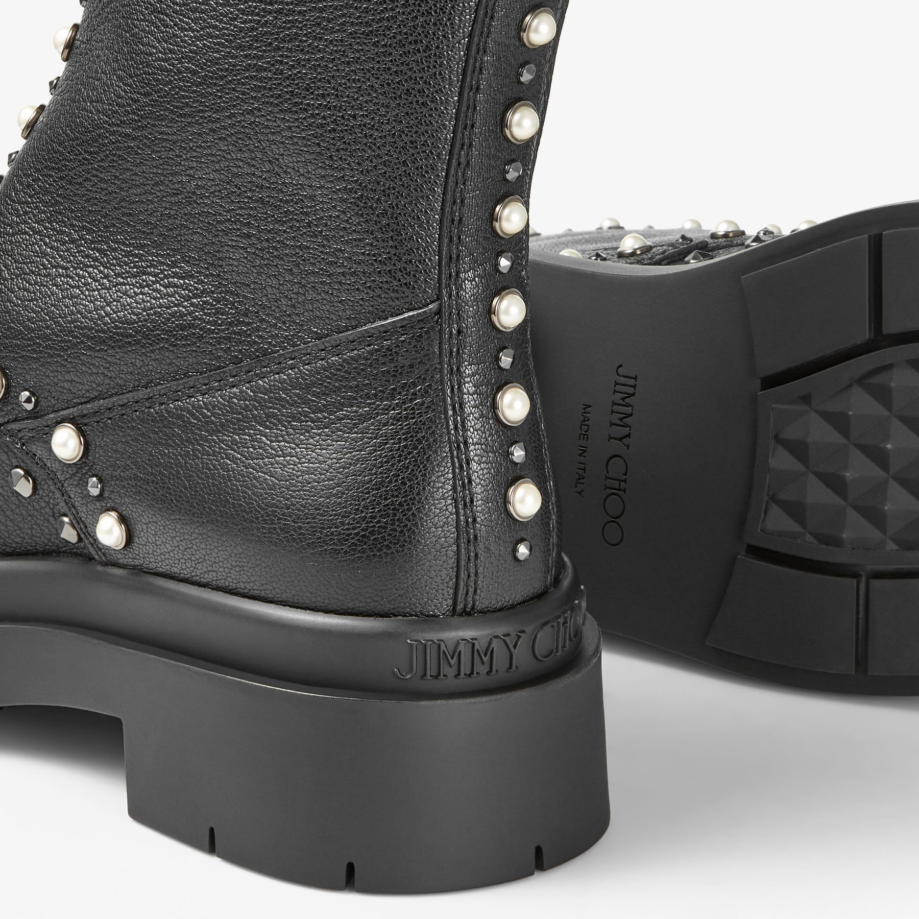 Bottines Nola en cuir à perles et clous - Black, Pearl & Gunmetal