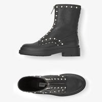 Bottines Nola en cuir à perles et clous - Black, Pearl & Gunmetal