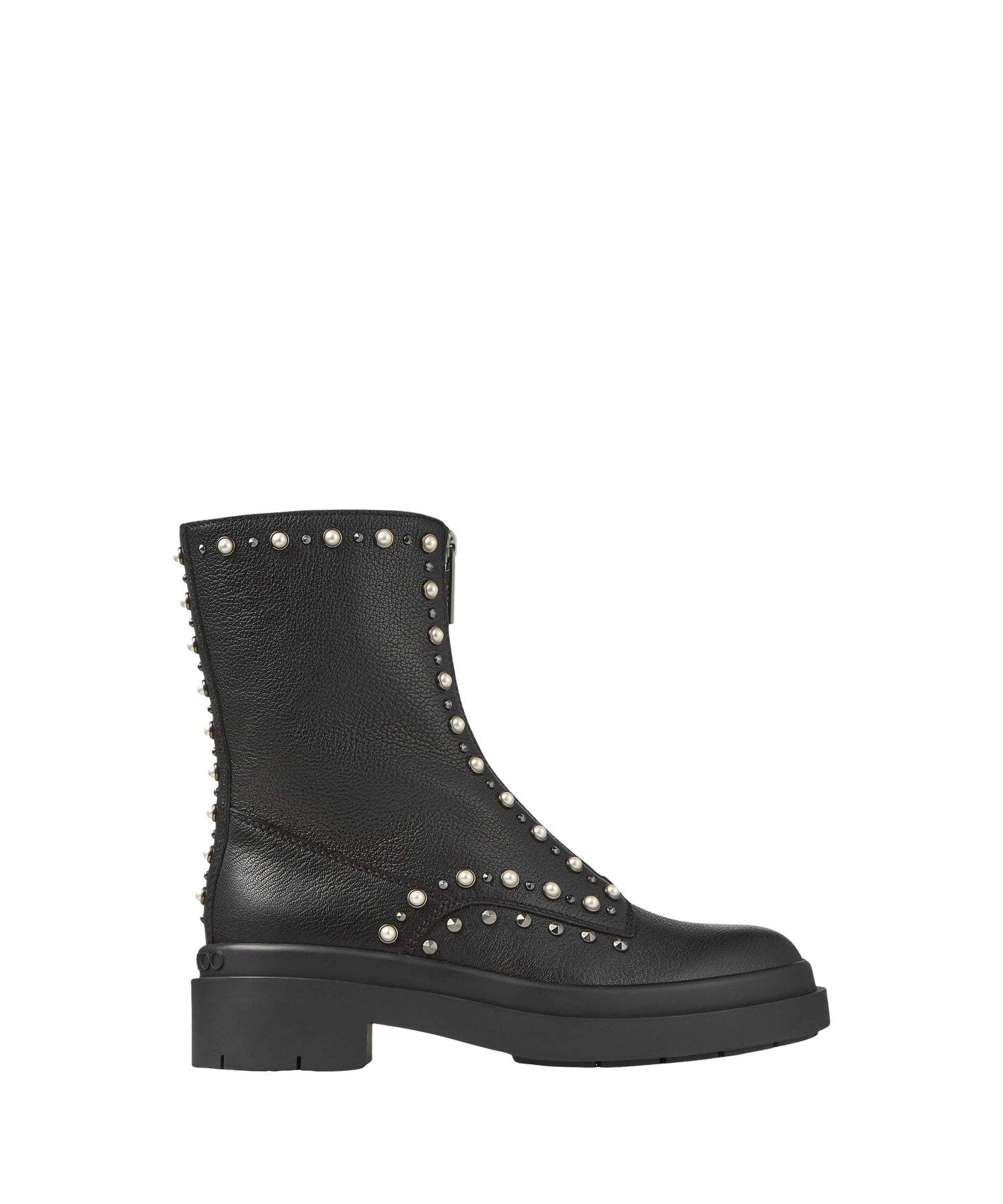 Bottines Nola en cuir à perles et clous - Black, Pearl & Gunmetal