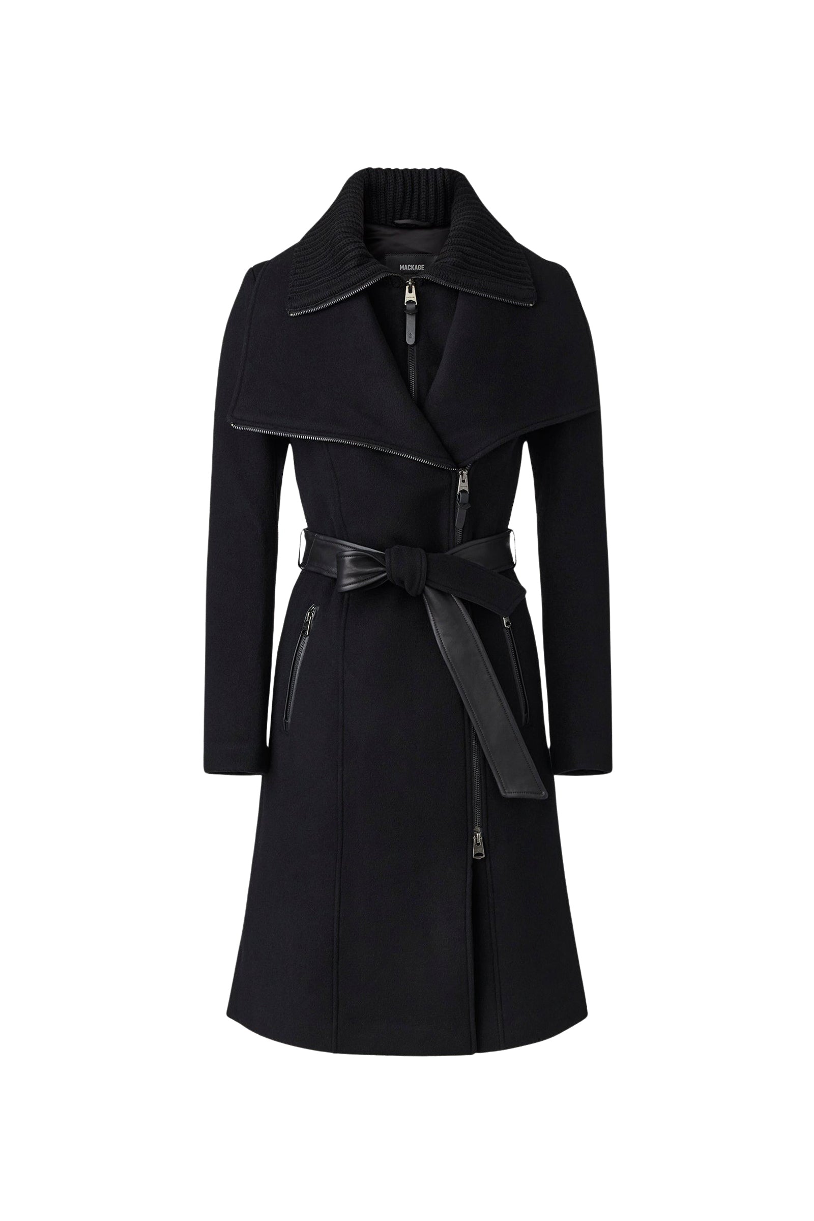 Manteau Nori mi-long ceinturé en laine - Black