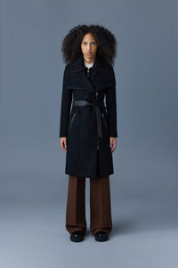 Manteau Nori mi-long ceinturé en laine - Black