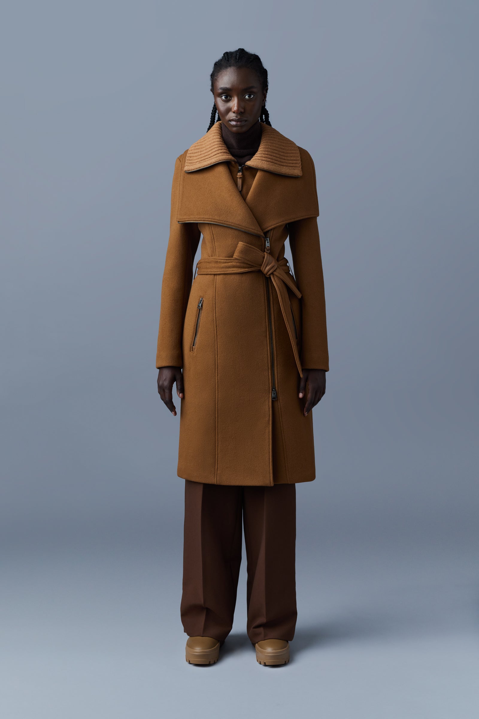 Manteau Nori mi-long ceinturé en laine - Camel