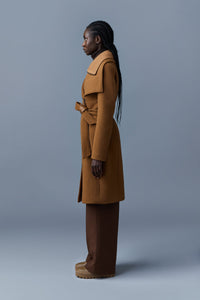 Manteau Nori mi-long ceinturé en laine - Camel