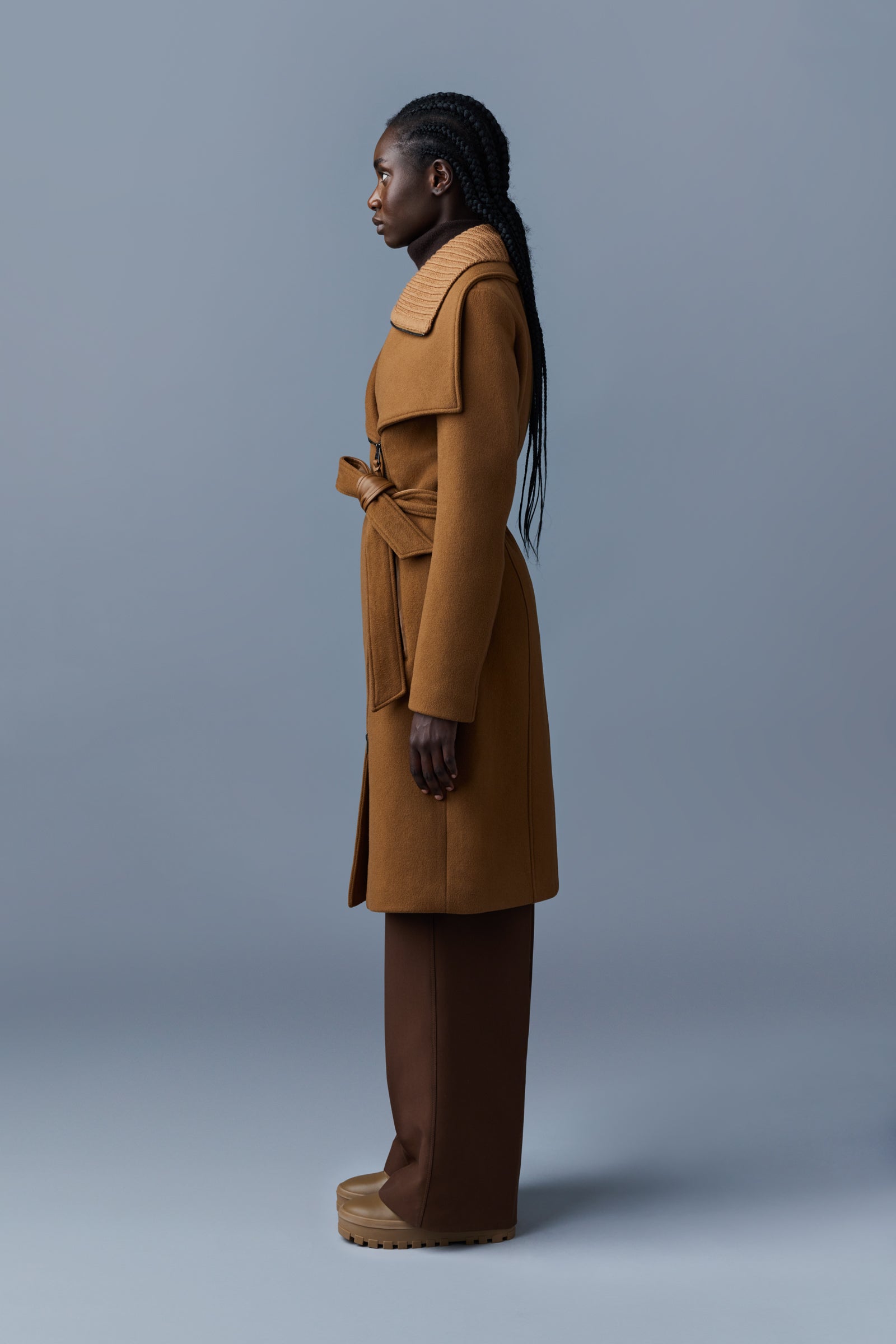 Manteau Nori mi-long ceinturé en laine - Camel