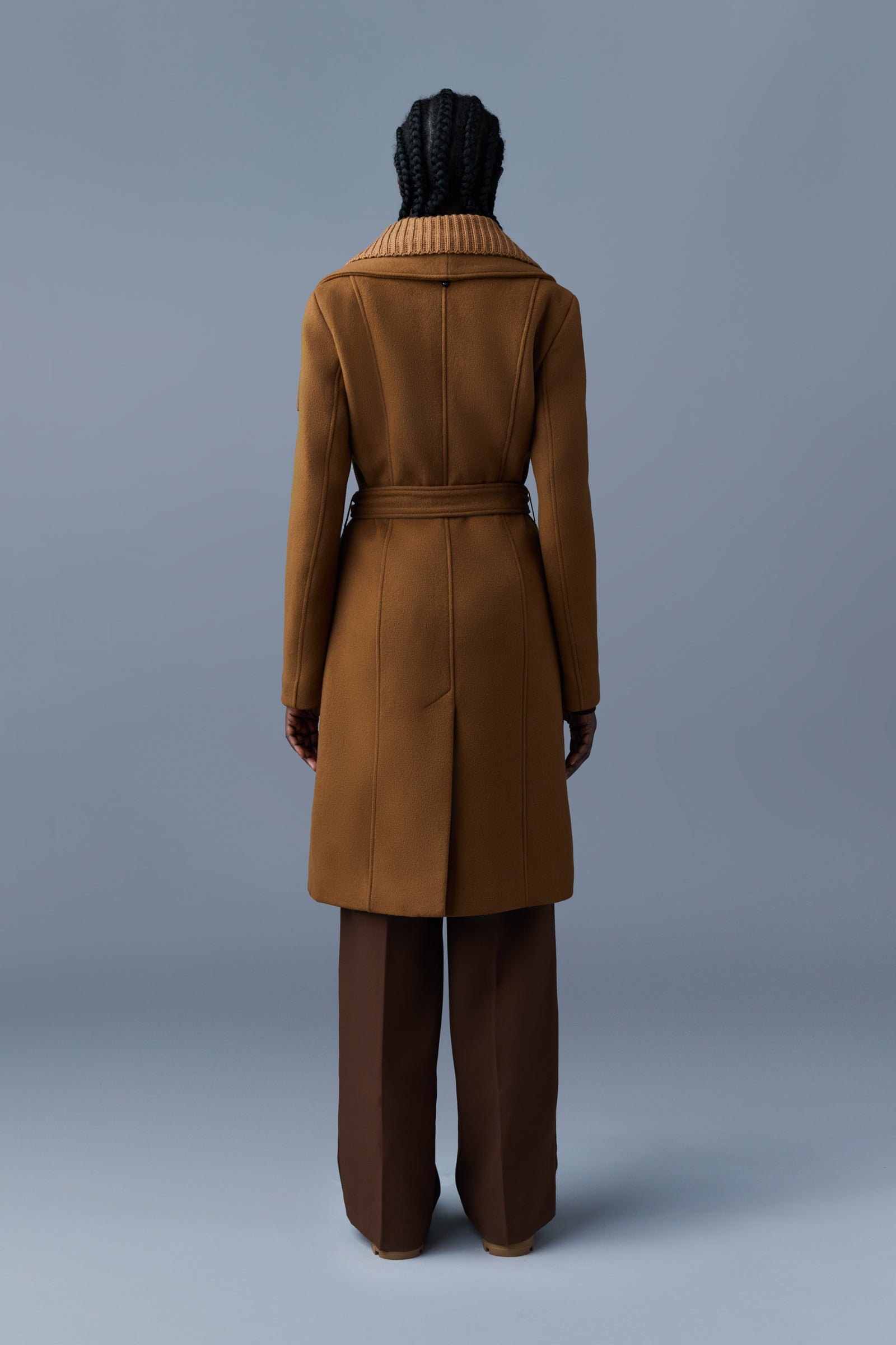 Manteau Nori mi-long ceinturé en laine - Camel