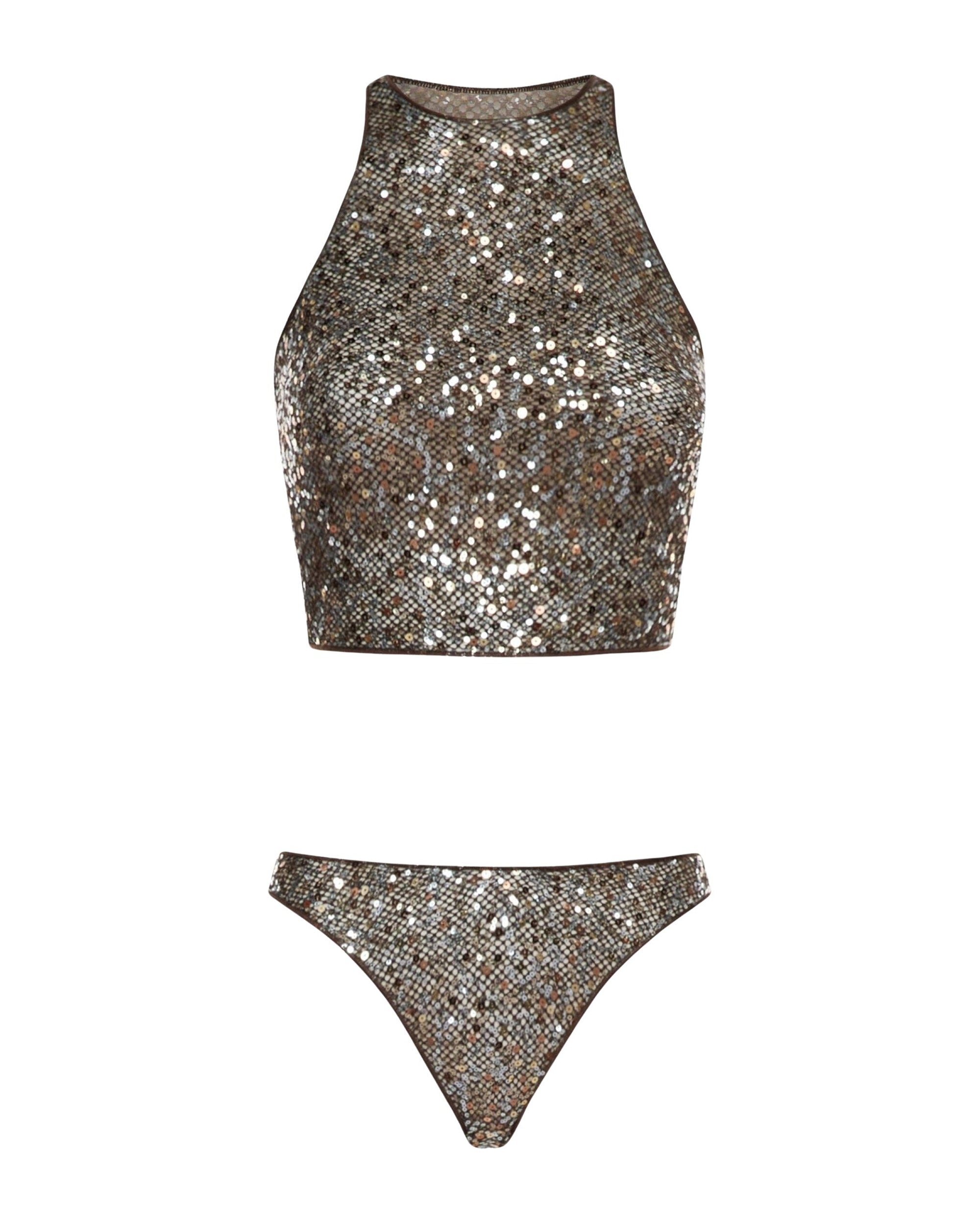 Maillot deux pièces orné de sequins - Brown