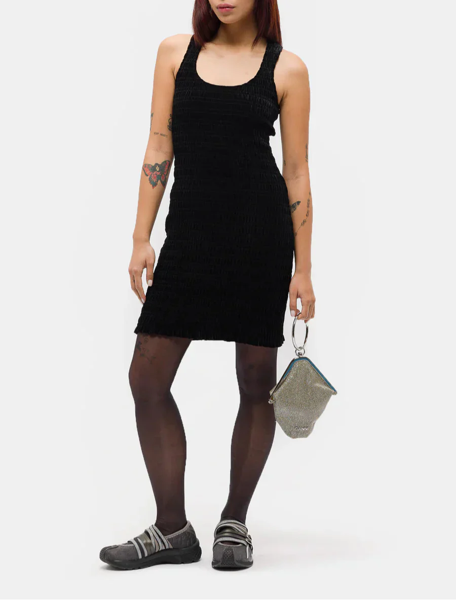 Robe courte smockée en velours - Black