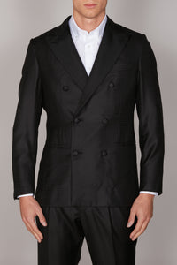 Costume croisé à motif texturé en laine et soie - Noir