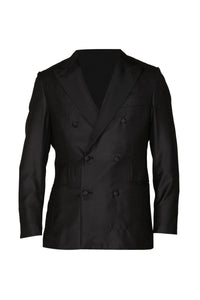 Costume croisé à motif texturé en laine et soie - Noir